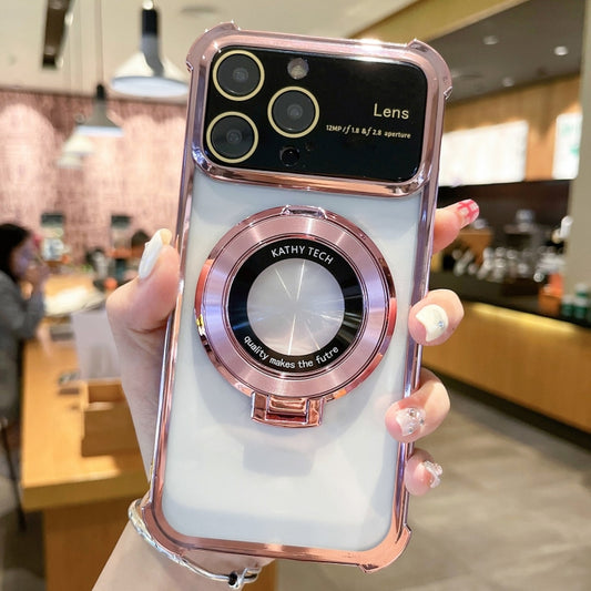 For iPhone 14 Pro Max MagSafe Holder Shockproof TPU Phone Case with Lens Film(Rose Gold) - iPhone 14 Pro Max Cases by buy2fix | Online Shopping UK | buy2fix