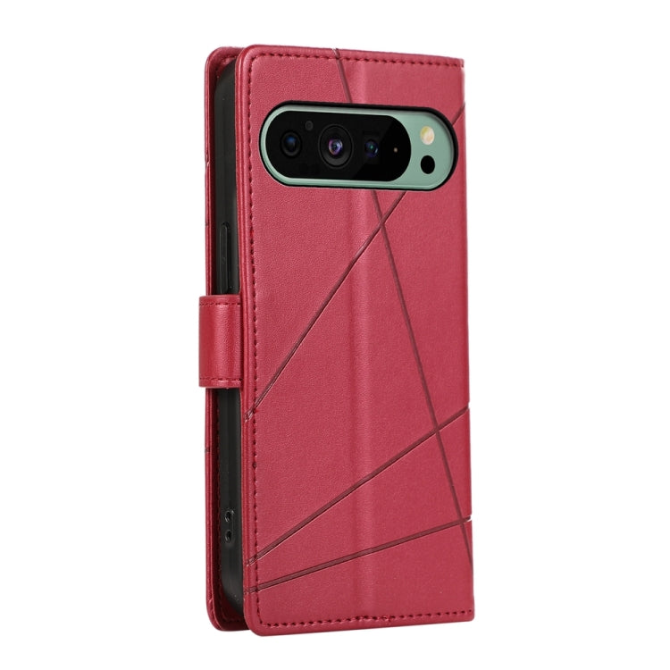 For Google Pixel 9 PU Genuine Leather Texture Embossed Line Phone Case(Red) - Google Cases by buy2fix | Online Shopping UK | buy2fix