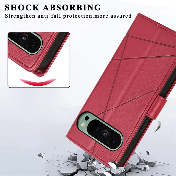 For Google Pixel 9 PU Genuine Leather Texture Embossed Line Phone Case(Red) - Google Cases by buy2fix | Online Shopping UK | buy2fix