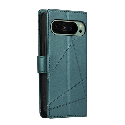 For Google Pixel 9 PU Genuine Leather Texture Embossed Line Phone Case(Green) - Google Cases by buy2fix | Online Shopping UK | buy2fix