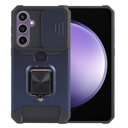 For Samsung Galaxy S23 FE 5G Camera Shield Card Slot PC+TPU Phone Case(Blue)