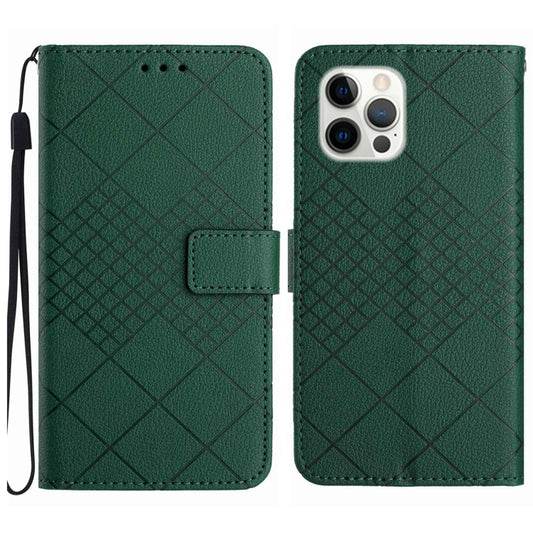 For iPhone 16 Pro Rhombic Grid Texture Leather Phone Case(Green) - iPhone 16 Pro Cases by buy2fix | Online Shopping UK | buy2fix