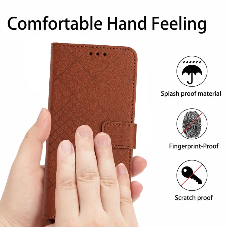 For iPhone 16 Pro Rhombic Grid Texture Leather Phone Case(Brown) - iPhone 16 Pro Cases by buy2fix | Online Shopping UK | buy2fix