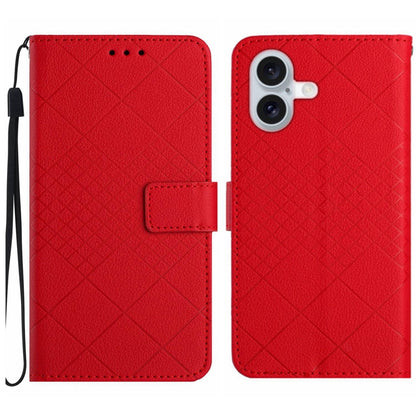 For iPhone 16 Plus Rhombic Grid Texture Leather Phone Case(Red) by buy2fix