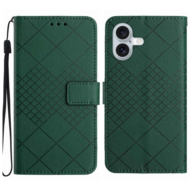 For iPhone 16 Plus Rhombic Grid Texture Leather Phone Case(Green) by buy2fix