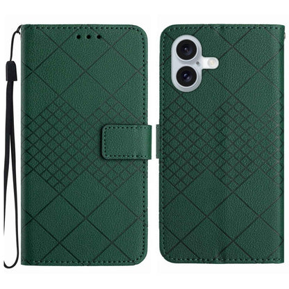 For iPhone 16 Plus Rhombic Grid Texture Leather Phone Case(Green) by buy2fix