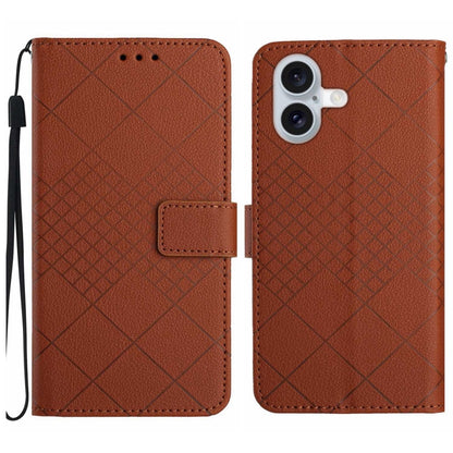 For iPhone 16 Plus Rhombic Grid Texture Leather Phone Case(Brown) by buy2fix