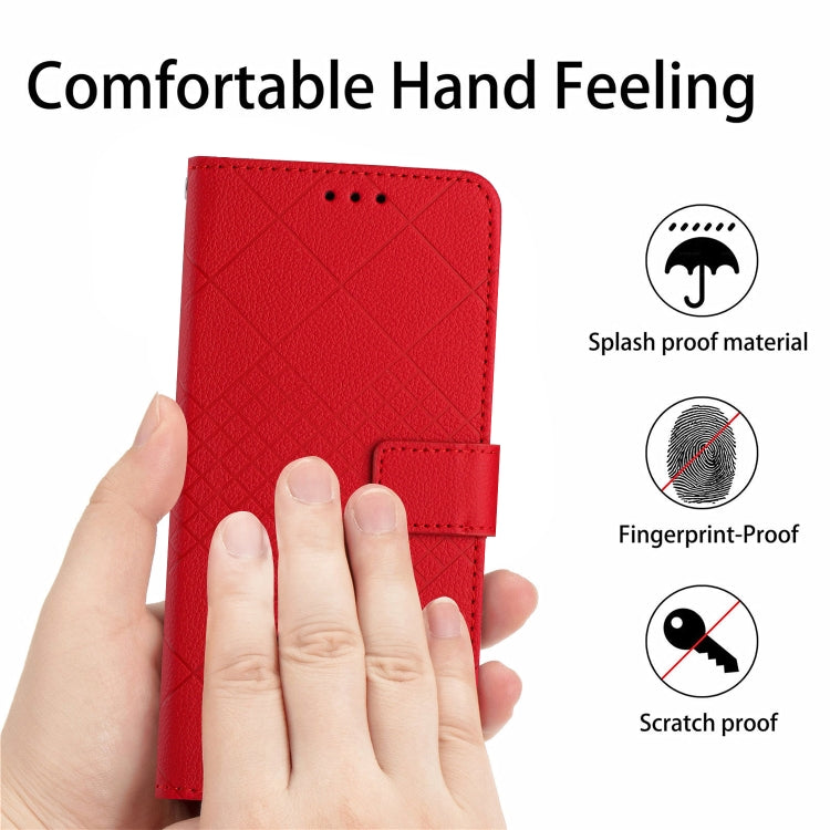 For iPhone 16 Rhombic Grid Texture Leather Phone Case(Red) by buy2fix