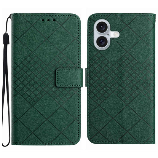 For iPhone 16 Rhombic Grid Texture Leather Phone Case(Green) by buy2fix