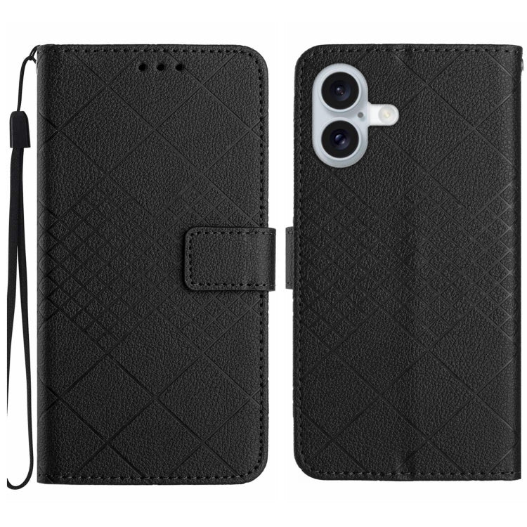 For iPhone 16 Rhombic Grid Texture Leather Phone Case(Black) - iPhone 16 Cases by buy2fix | Online Shopping UK | buy2fix