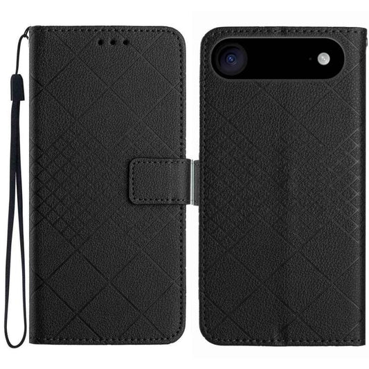 For iPhone Air Rhombic Grid Texture Leather Phone Case(Black) - iPhone Air Cases by buy2fix | Online Shopping UK | buy2fix