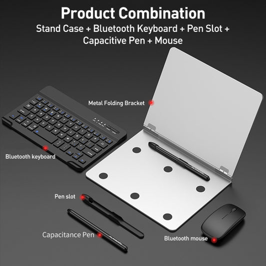 GKK Metal Folding Holder + Bluetooth Keyboard + Pen + Pen Slots + Mouse Set(Silver) by GKK