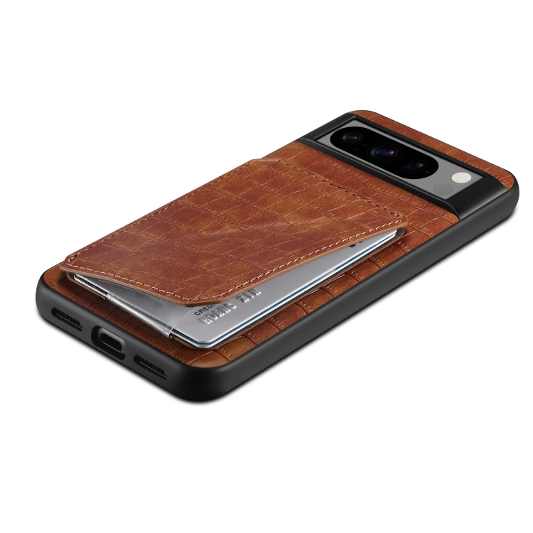 For Google Pixel 8 Pro Denior Crocodile Texture Holder Electroplating Phone Case(Brown) - Google Cases by Denior | Online Shopping UK | buy2fix