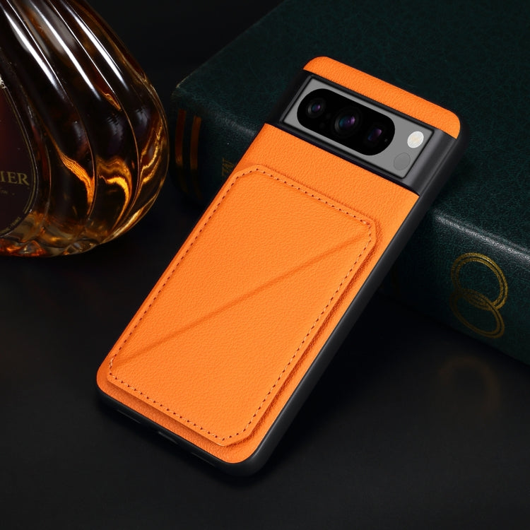 For Google Pixel 8 Pro Denior Calf Texture Holder Electroplating Phone Case(Orange) - Google Cases by Denior | Online Shopping UK | buy2fix