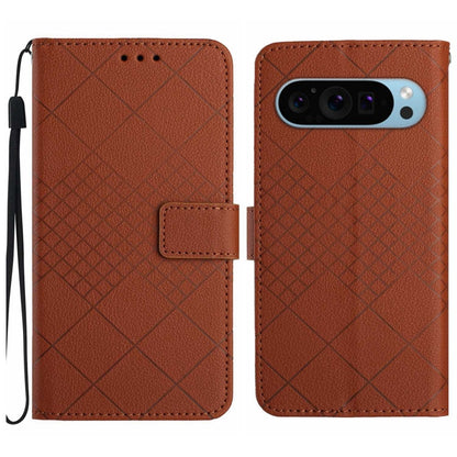 For Google Pixel 9 Rhombic Grid Texture Leather Phone Case(Brown) - Google Cases by buy2fix | Online Shopping UK | buy2fix