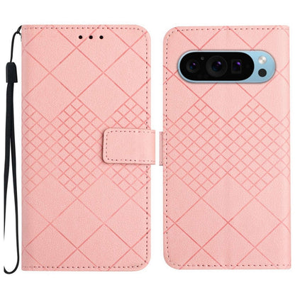 For Google Pixel 9 Rhombic Grid Texture Leather Phone Case(Pink) - Google Cases by buy2fix | Online Shopping UK | buy2fix