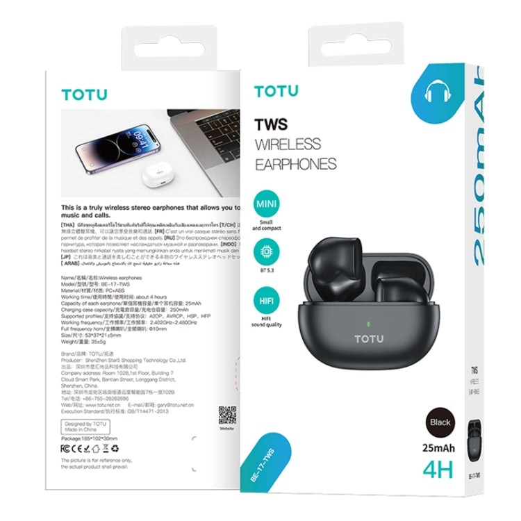 TOTU BE -17-TWS Bluetooth 5.3 Wireless Bluetooth Earphone(Black) - TWS Earphone by TOTUDESIGN | Online Shopping UK | buy2fix