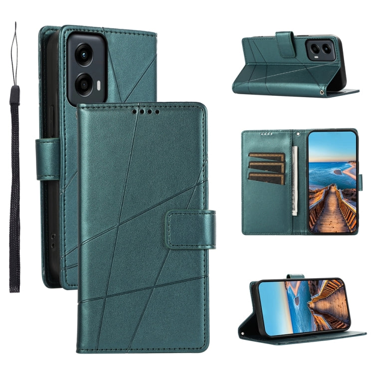 For Motorola Moto G Stylus 5G 2024 PU Genuine Leather Texture Embossed Line Phone Case(Green) - Motorola Cases by buy2fix | Online Shopping UK | buy2fix