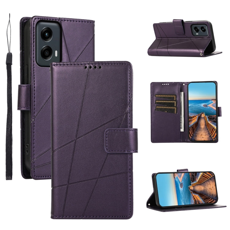 For Motorola Moto G Stylus 5G 2024 PU Genuine Leather Texture Embossed Line Phone Case(Purple) - Motorola Cases by buy2fix | Online Shopping UK | buy2fix