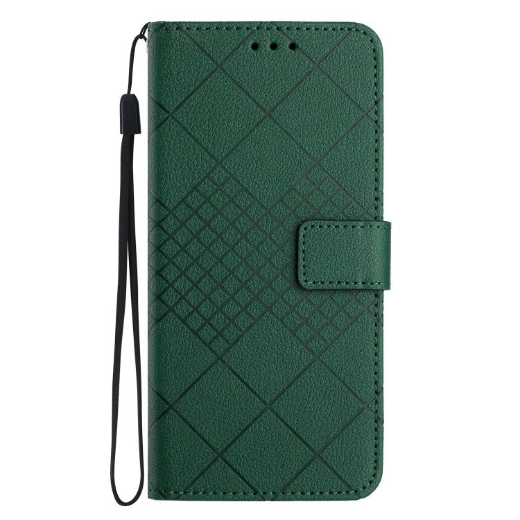 For Motorola Moto G Play 4G 2024 Rhombic Grid Texture Leather Phone Case(Green) - Motorola Cases by buy2fix | Online Shopping UK | buy2fix