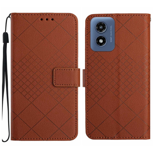 For Motorola Moto G Play 4G 2024 Rhombic Grid Texture Leather Phone Case(Brown) - Motorola Cases by buy2fix | Online Shopping UK | buy2fix