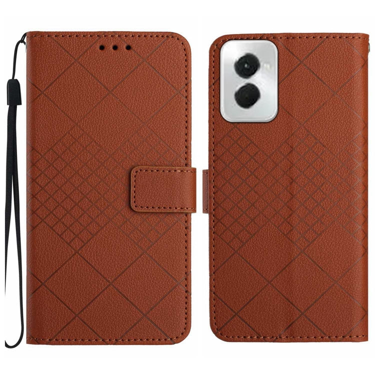 For Motorola Moto G Power 5G 2024 Rhombic Grid Texture Leather Phone Case(Brown) - Motorola Cases by buy2fix | Online Shopping UK | buy2fix