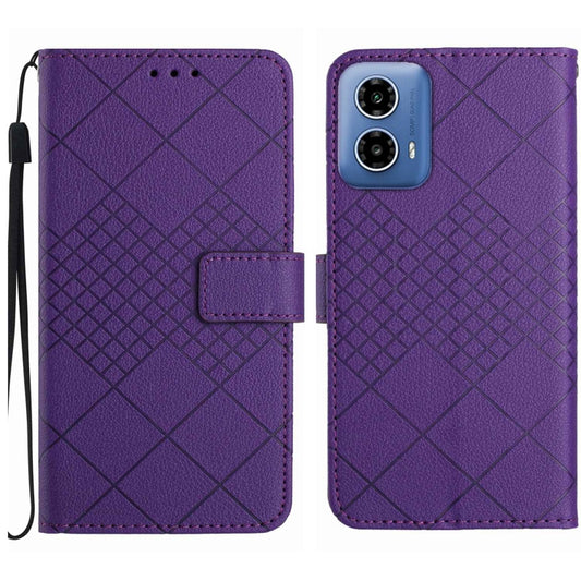 For Motorola Moto G Stylus 5G 2024 Rhombic Grid Texture Leather Phone Case(Purple) - Motorola Cases by buy2fix | Online Shopping UK | buy2fix