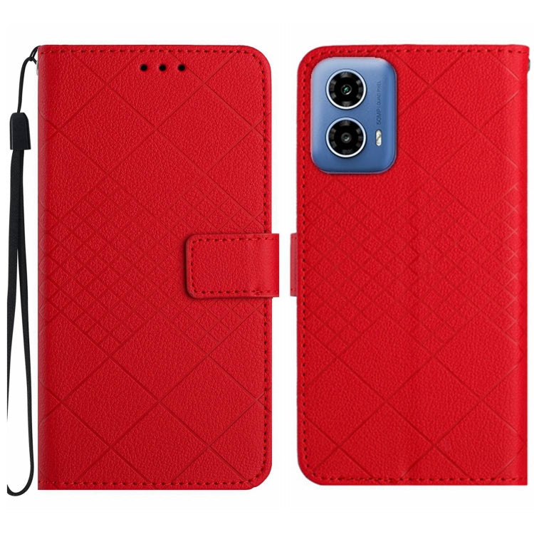 For Motorola Moto G Stylus 5G 2024 Rhombic Grid Texture Leather Phone Case(Red) - Motorola Cases by buy2fix | Online Shopping UK | buy2fix