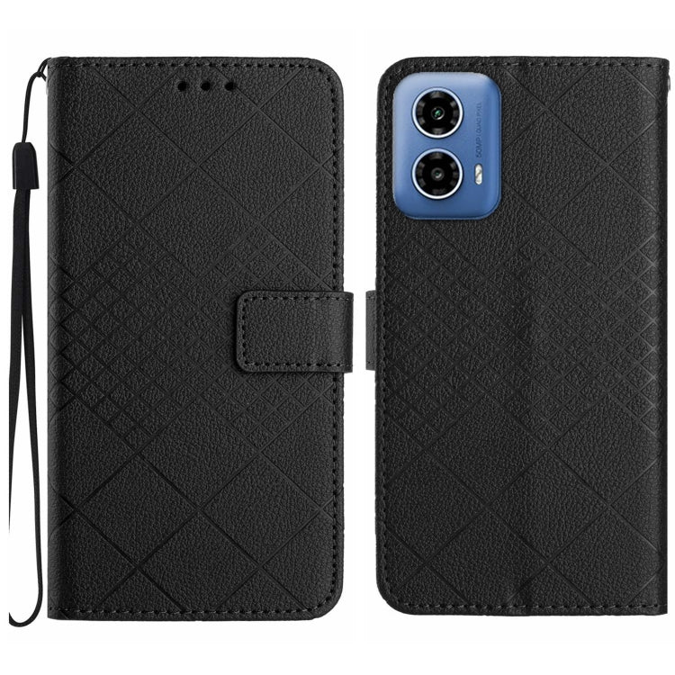 For Motorola Moto G Stylus 5G 2024 Rhombic Grid Texture Leather Phone Case(Black) - Motorola Cases by buy2fix | Online Shopping UK | buy2fix