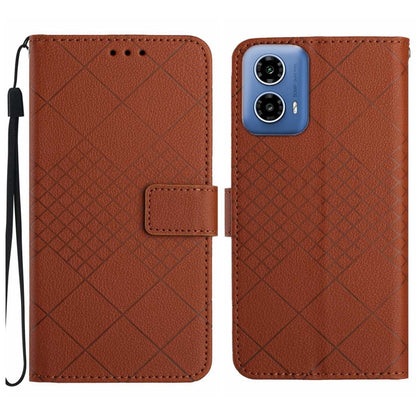 For Motorola Edge 5G 2024 Rhombic Grid Texture Leather Phone Case(Brown) - Motorola Cases by buy2fix | Online Shopping UK | buy2fix