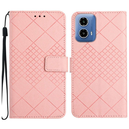 For Motorola Edge 5G 2024 Rhombic Grid Texture Leather Phone Case(Pink) - Motorola Cases by buy2fix | Online Shopping UK | buy2fix