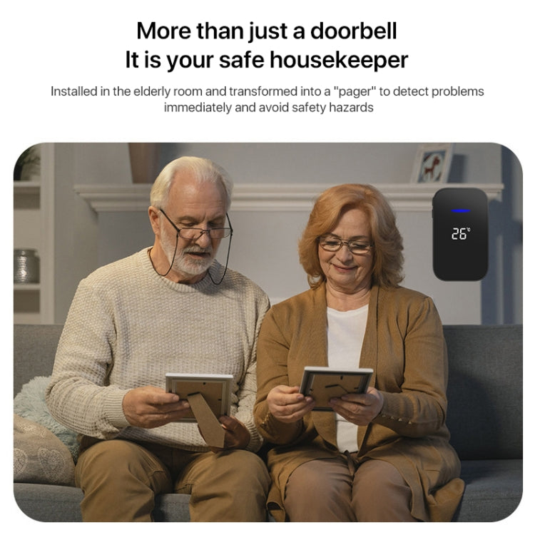 C302B One to One Home Wireless Doorbell Temperature Digital Display Remote Control Elderly Pager, US Plug(Black) by buy2fix