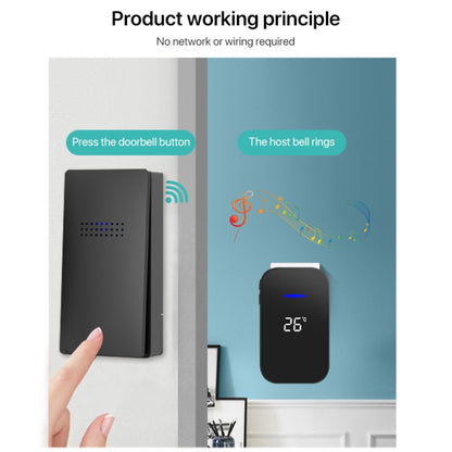 C302B One to One Home Wireless Doorbell Temperature Digital Display Remote Control Elderly Pager, US Plug(Black) by buy2fix