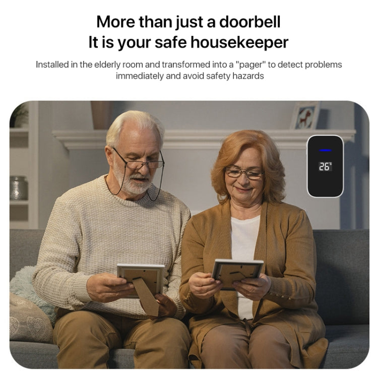 C302B One to One Home Wireless Doorbell Temperature Digital Display Remote Control Elderly Pager, US Plug(White) by buy2fix