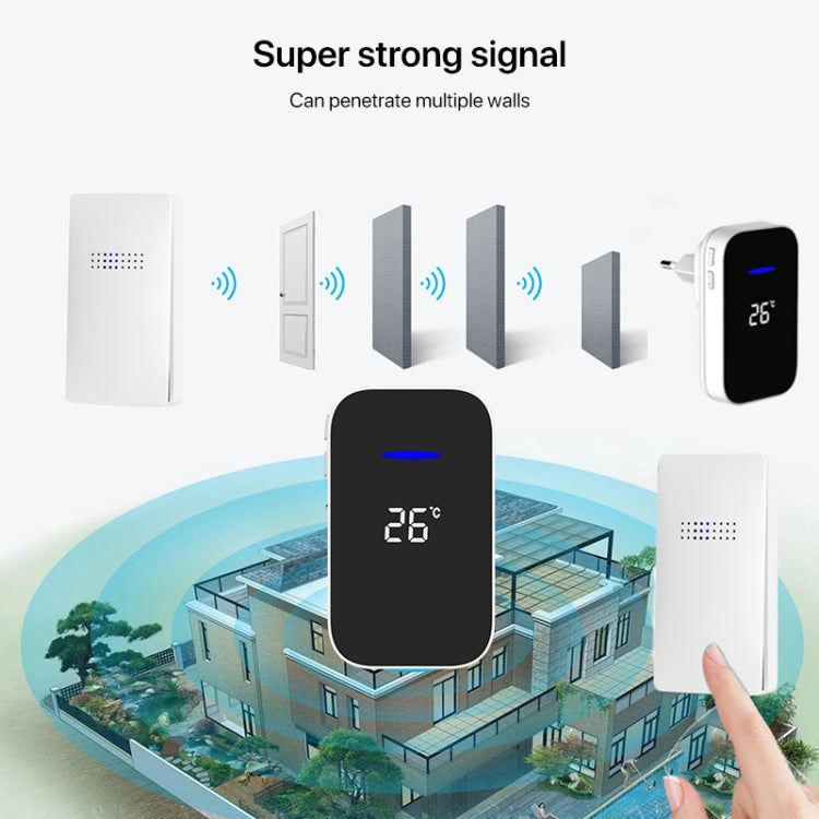 C302B One to One Home Wireless Doorbell Temperature Digital Display Remote Control Elderly Pager, US Plug(White) by buy2fix