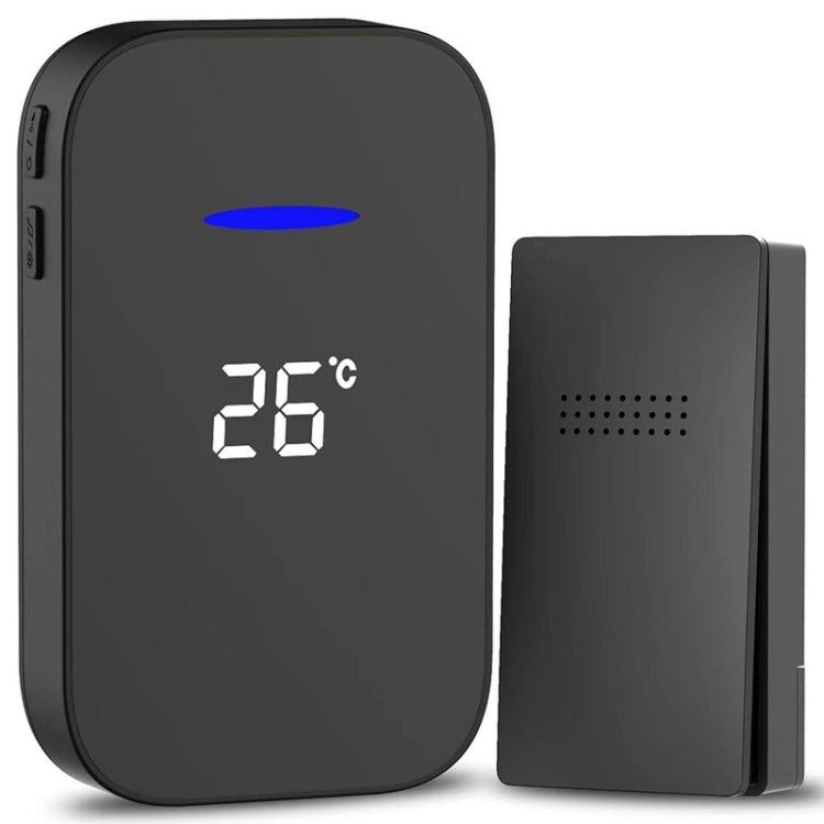 C302B One to One Home Wireless Doorbell Temperature Digital Display Remote Control Elderly Pager, EU Plug(Black) by buy2fix
