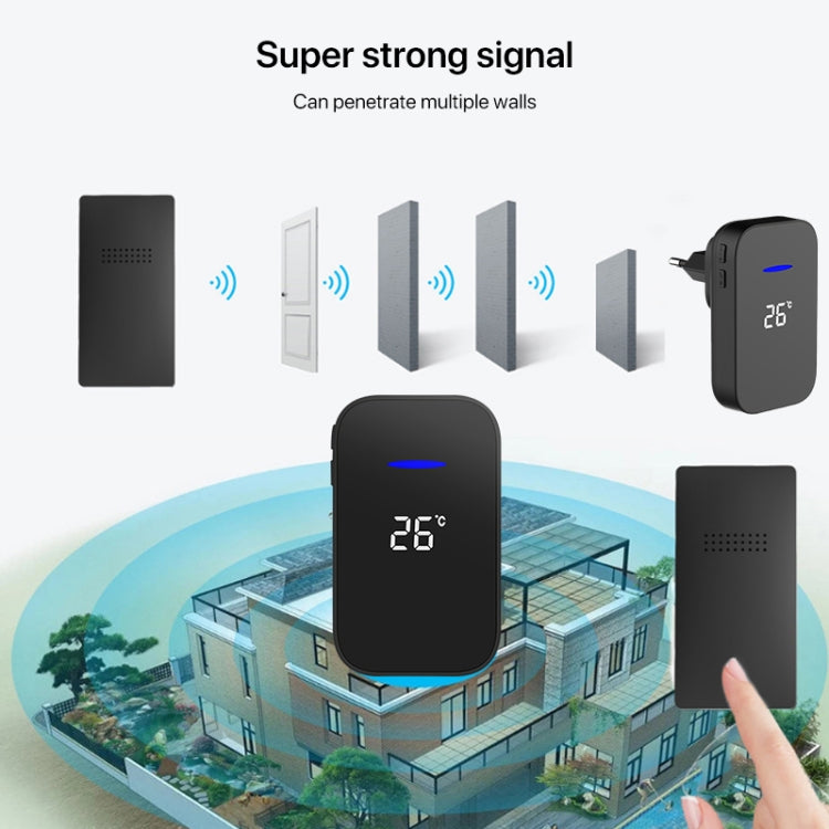 C302B One to One Home Wireless Doorbell Temperature Digital Display Remote Control Elderly Pager, EU Plug(Black) by buy2fix