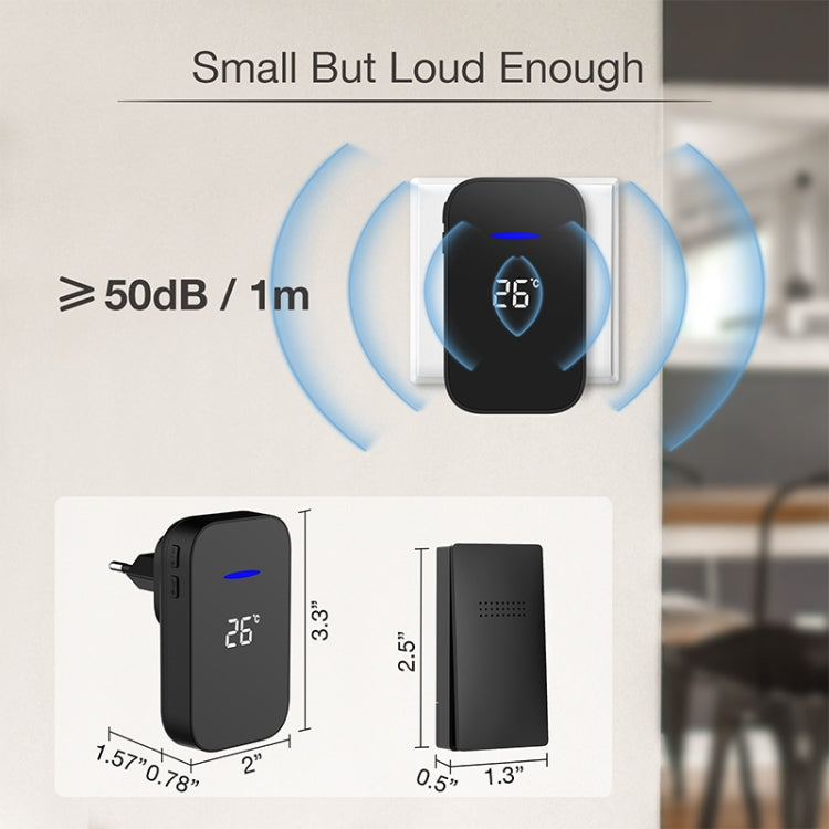 C302B One to One Home Wireless Doorbell Temperature Digital Display Remote Control Elderly Pager, EU Plug(Black) by buy2fix