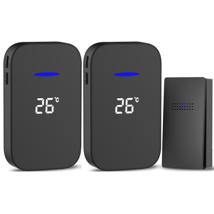 C302B One to Two Home Wireless Doorbell Temperature Digital Display Remote Control Elderly Pager, EU Plug(Black) by buy2fix