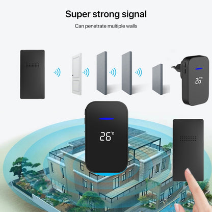 C302B One to Two Home Wireless Doorbell Temperature Digital Display Remote Control Elderly Pager, EU Plug(Black) by buy2fix