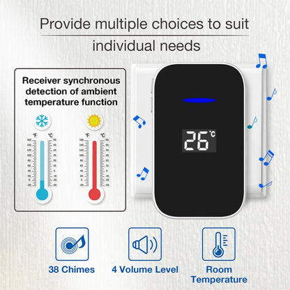 C302B One to Two Home Wireless Doorbell Temperature Digital Display Remote Control Elderly Pager, UK Plug(White) by buy2fix
