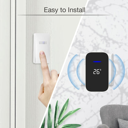 C302B One to Two Home Wireless Doorbell Temperature Digital Display Remote Control Elderly Pager, UK Plug(White) by buy2fix