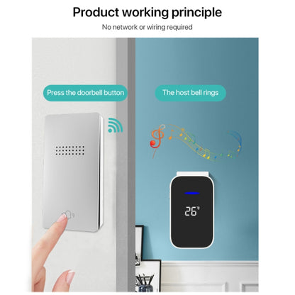 C302B One to Two Home Wireless Doorbell Temperature Digital Display Remote Control Elderly Pager, UK Plug(White) by buy2fix