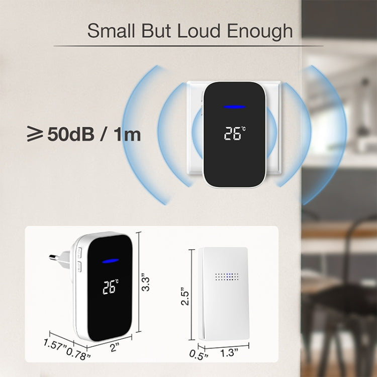 C302B One to Two Home Wireless Doorbell Temperature Digital Display Remote Control Elderly Pager, UK Plug(White) by buy2fix