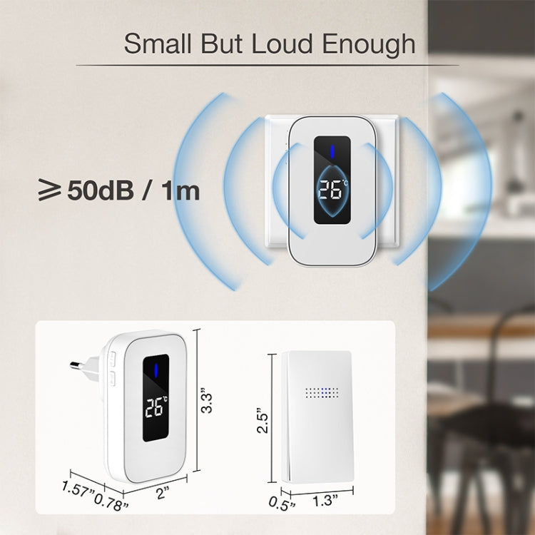 C303B One to One Home Wireless Doorbell Temperature Digital Display Remote Control Elderly Pager, EU Plug(White) by buy2fix