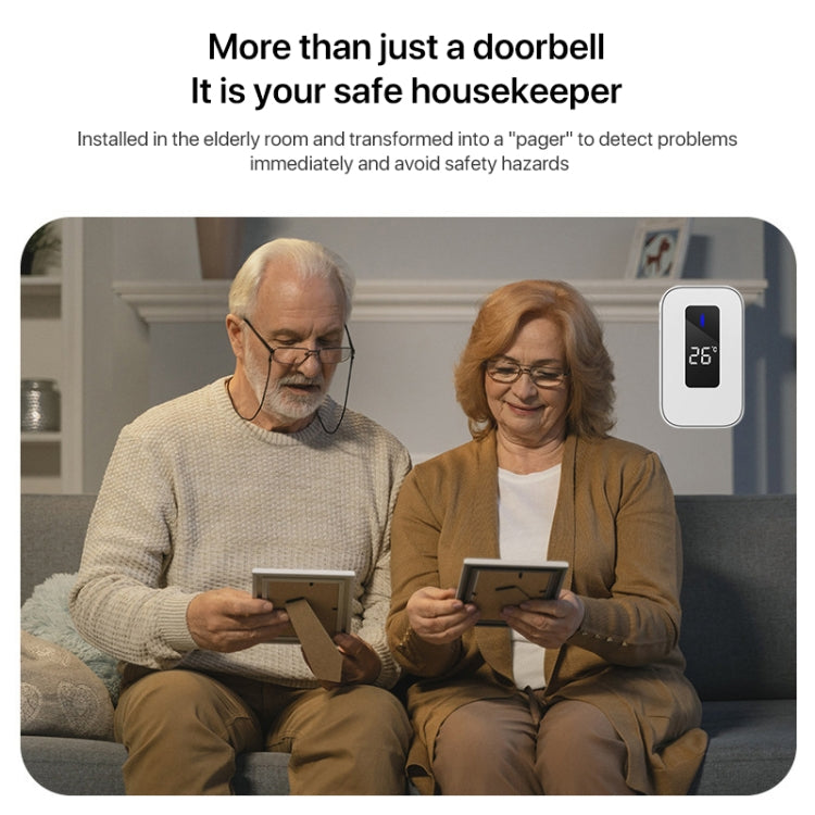 C303B One to Two Home Wireless Doorbell Temperature Digital Display Remote Control Elderly Pager, EU Plug(White) by buy2fix