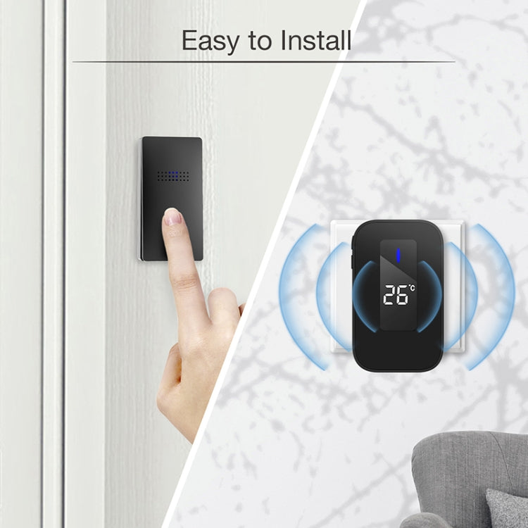 C303B One to Two Home Wireless Doorbell Temperature Digital Display Remote Control Elderly Pager, UK Plug(Black) by buy2fix