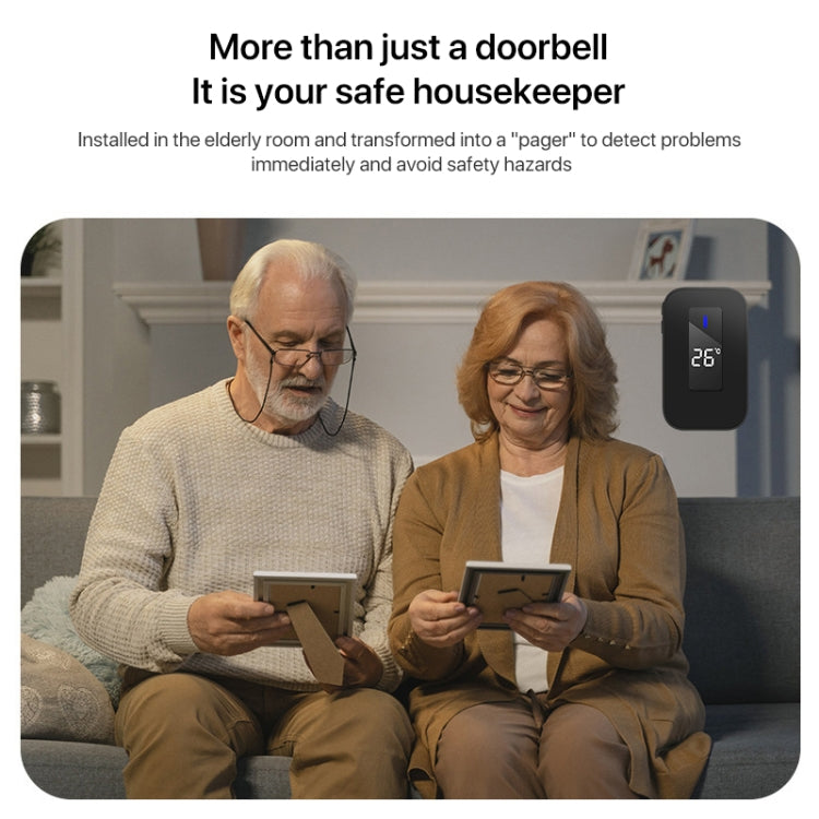 C303B One to Two Home Wireless Doorbell Temperature Digital Display Remote Control Elderly Pager, UK Plug(Black) by buy2fix