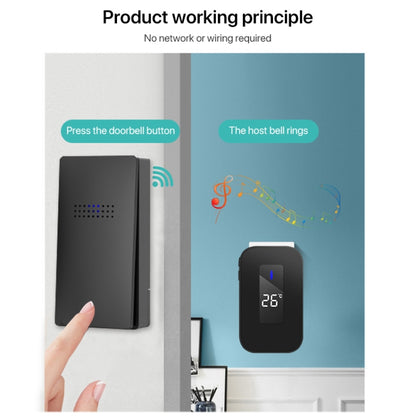 C303B One to Two Home Wireless Doorbell Temperature Digital Display Remote Control Elderly Pager, UK Plug(Black) by buy2fix