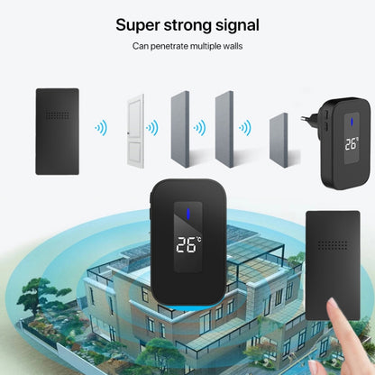 C303B One to Two Home Wireless Doorbell Temperature Digital Display Remote Control Elderly Pager, UK Plug(Black) by buy2fix